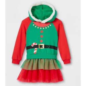 NEW Girls Elf Sweater Dress Christmas Hood Sequin Belt Ugly Christmas Party 18M